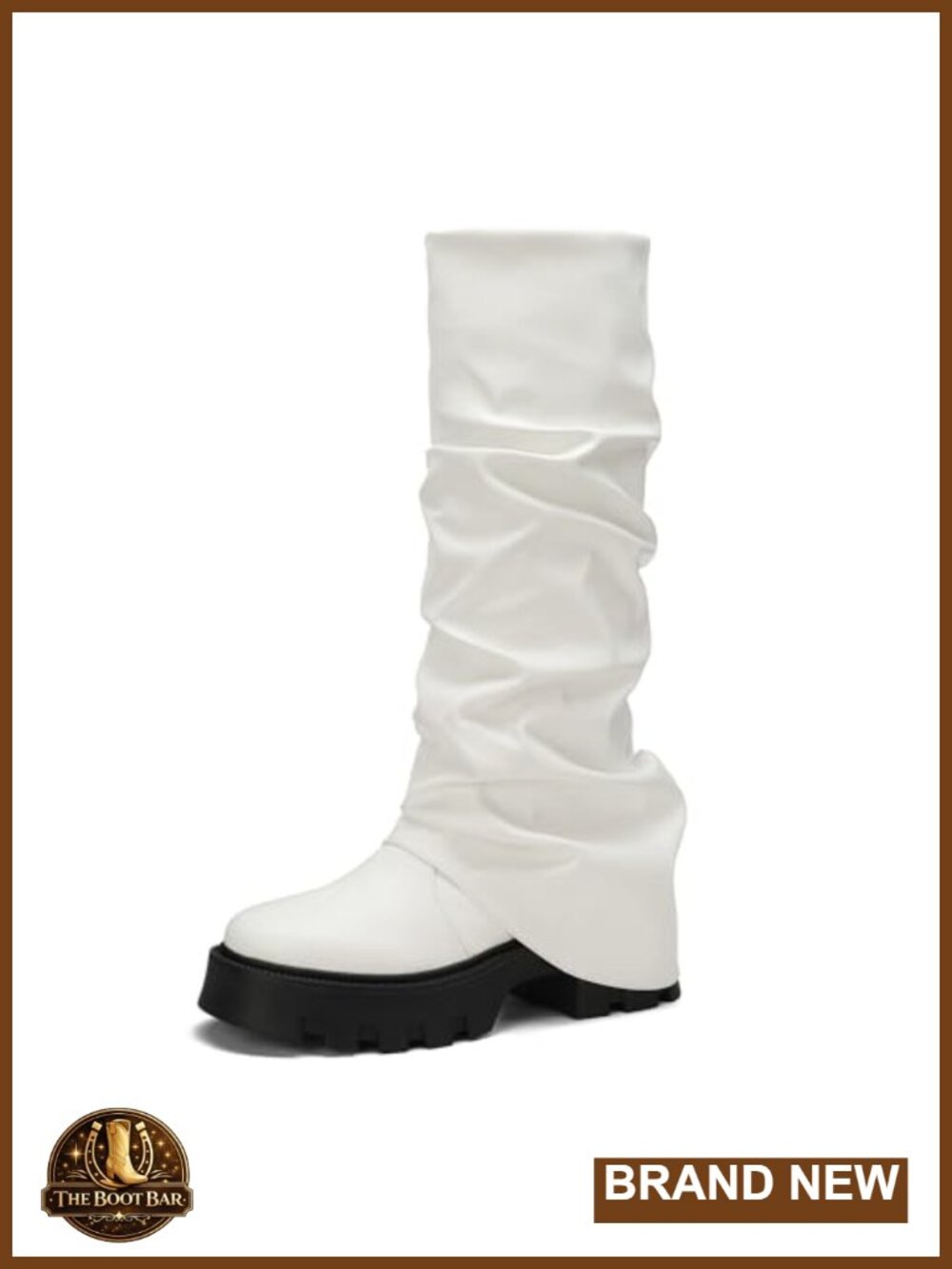 Knee High Slouchy Fold Over Platform Boots Women Pull On Chunky Heel